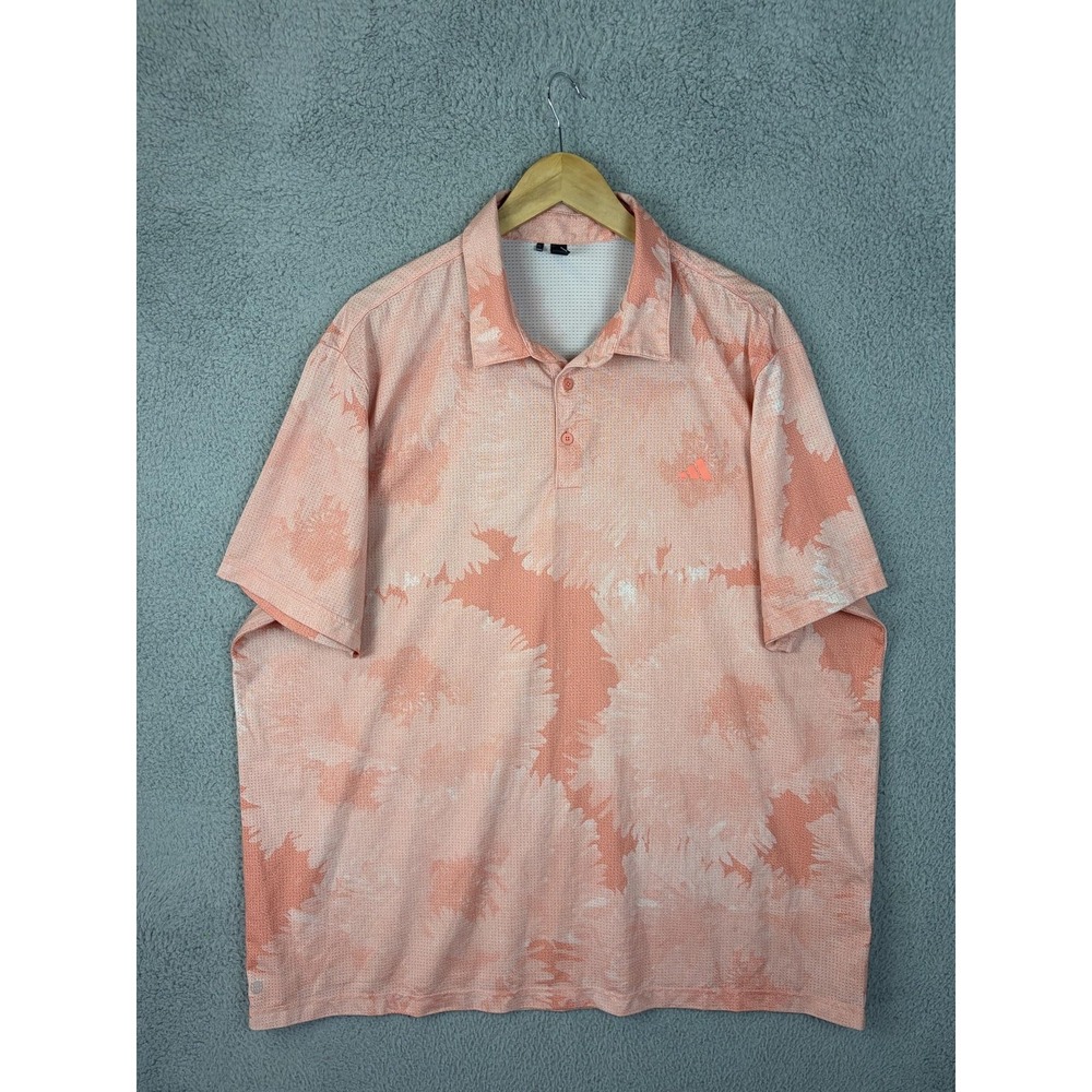 Adidas Polo Shirt Mens 2XL Orange Graphic Print Lightweight Knit Casual Golf Men